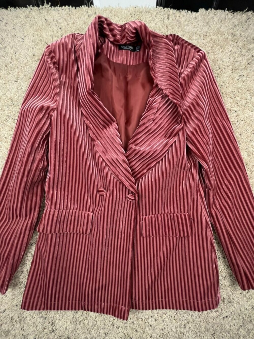 Nasty Gal Blazer Striped Ribbed Size 4 Women’s Textured Long Sleeve Red w Pocket